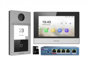 DS-KIS604-S(C)(O-STD)/EUROPE B Hikvision - Kit IP videotelefonu, bytov monitor + dven stanice + switch + microSD